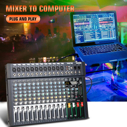 12-Kanaals Audiomixer – Mengpaneel – Geluidsmixer – Audio-Mixer – Studiomixer – USB-Aansluiting voor PC en Mac – 24 DSP-Effecten