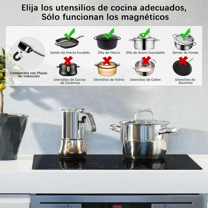 NOXTON Inductiekookplaat 3 kookplaten 60 cm, uitgerust met een 60cm stekker, touch control, 1-90 minuten timer, 9-speed, kinderslot, automatisch sluiten, warmteindicator (3500 watt).