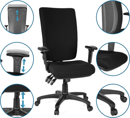 hjh OFFICE 702100 bureaustoel draaistoel Zenit High stof zwart, extreem dikke vaste bekleding, zeer goede verstelmogelijkheden, in hoogte verstelbare armleuningen, ergonomische bureaustoel