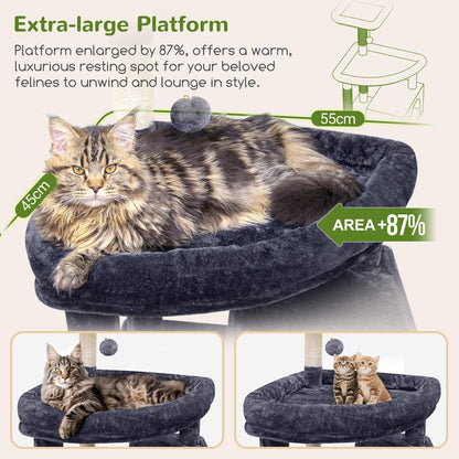 Krabpaal – Kattentoren – Krabmeubel – Kattenboom – XXL Krabpaal – 213 cm Hoog – Donkergrijs – 2 Grote Kattenhuisjes – Sisal Krabpalen – Stabiel En Luxe
