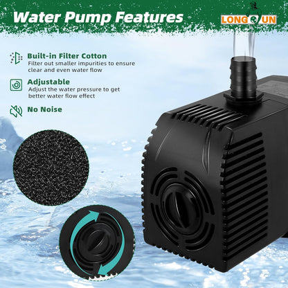 LONGRUN 30 cm vijver waterval, 304 roestvrij staal, zwembadwaterval met waterpomp, 7 kleuren Bluetooth LED tuinfontein