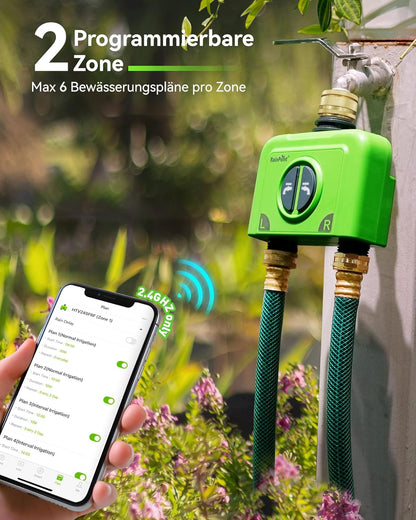 RAINPOINT Irrigatiecomputer, wifi, 2 uitgangen met antenne-gateway en messing inlaat, slimme irrigatiebesturing met app/spraakbediening, IP65, tuin, automatisch bewateringssysteem, 2 x 6 tijdschema's