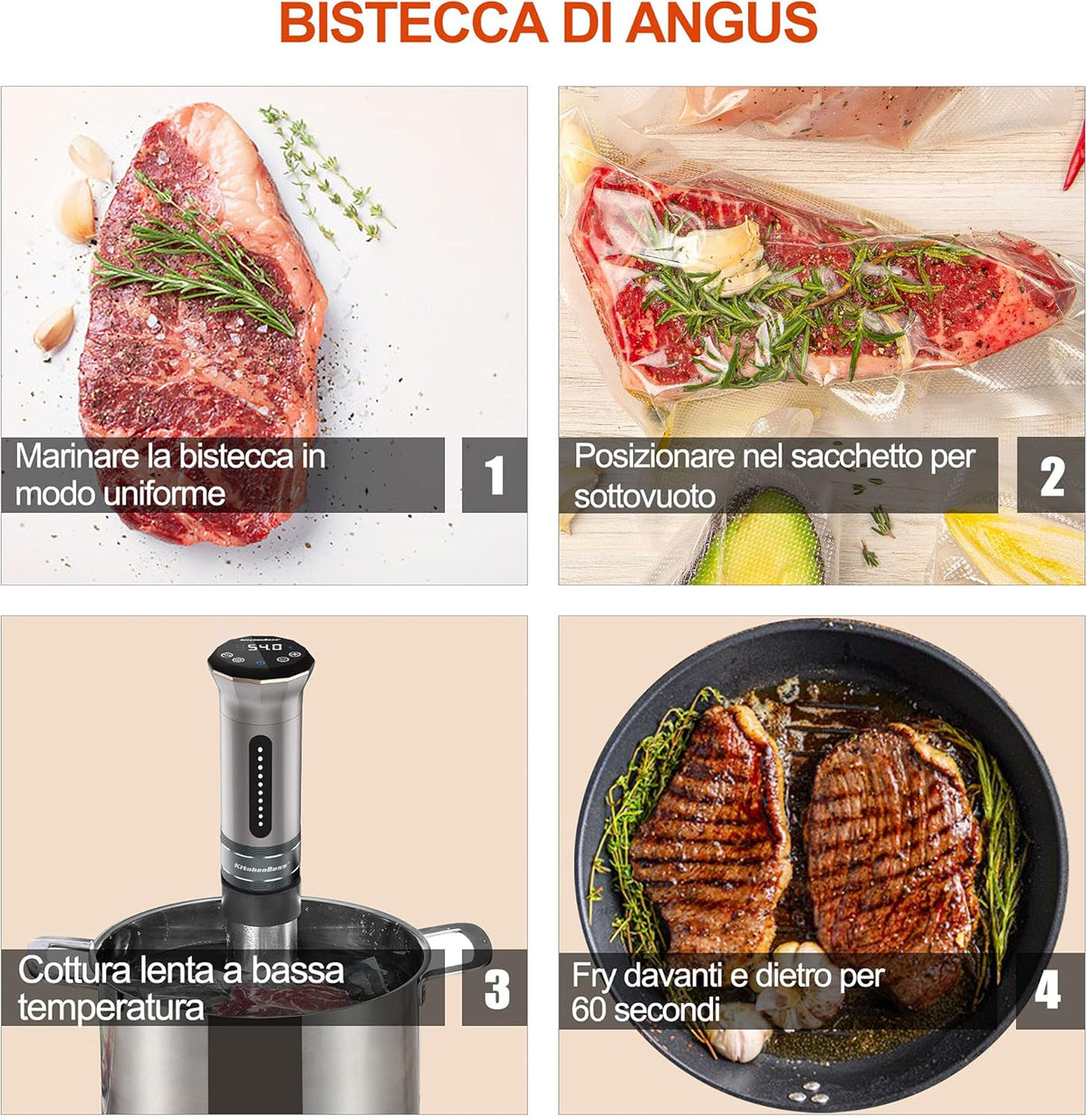 KitchenBoss Sous Vide Roner Kitchen met lage temperatuur slow cooker professionele thermocirculator IPX7 waterdicht, timer met touchscreen, zilver