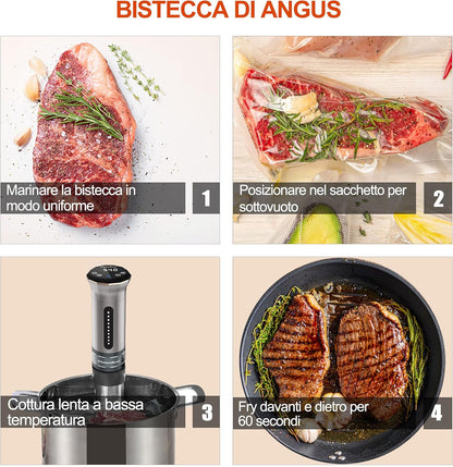 KitchenBoss Sous Vide Roner Kitchen met lage temperatuur slow cooker professionele thermocirculator IPX7 waterdicht, timer met touchscreen, zilver
