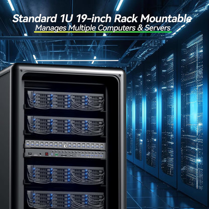 16 Port KVM Switch HDMI 4K@60Hz EDID Simulatie, 1U Rack Mount USB 3.0 HDMI KVM Switch voor 16 Computer/Servers, met 6 USB 3.0 Poort, TF/SD, Audio RS232, met 12V Voeding, Controller en 16 USB Kabels