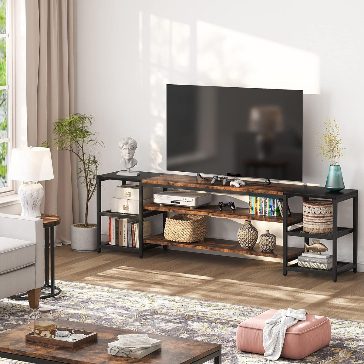 Tribesigns 78 Inch TV Stand for TVs up to 85 inch, Media Entertainment Center Console Table, Industrial 3 Tier TV Console Table with Storage Shelves for Living Room, Entertainment Room