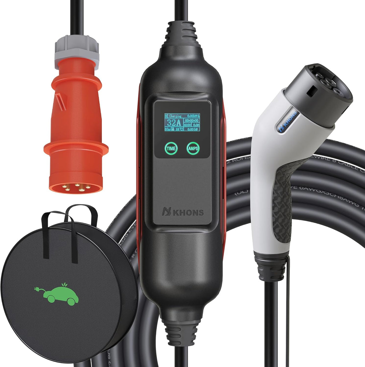 Oplader voor elektrische auto, 22 KW/32 A/6 m, laadstation voor elektrisch voertuig, oplaadkabel type 2, compatibel met e-208, Spring, 500e, Model 3, Megane EV, Zoe, PHEV/EV