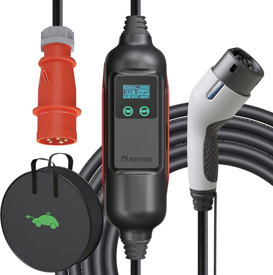 Oplader voor elektrische auto, 22 KW/32 A/6 m, laadstation voor elektrisch voertuig, oplaadkabel type 2, compatibel met e-208, Spring, 500e, Model 3, Megane EV, Zoe, PHEV/EV