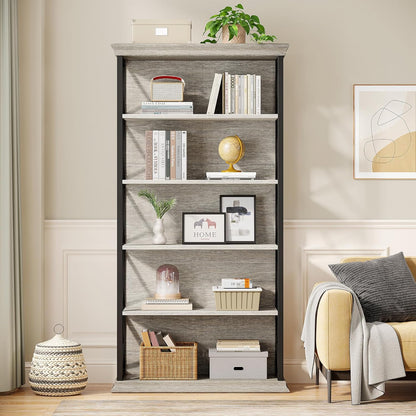 Tribesigns Bookcase, 6 Floors, 180 cm, Industrial Style, Freestanding, 5 Shelves, Tall Bookcase for Home Office, Living Room, Bedroom, Grey