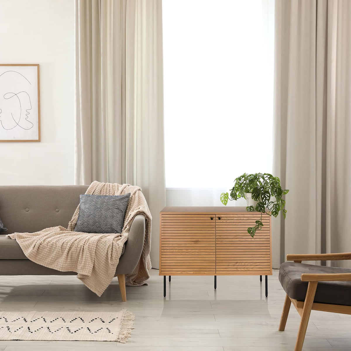 Sideboard with 2 doors oak LINNO S 100x40x74 cm Industrial style chest of drawers, adjustable shelves - QUORE