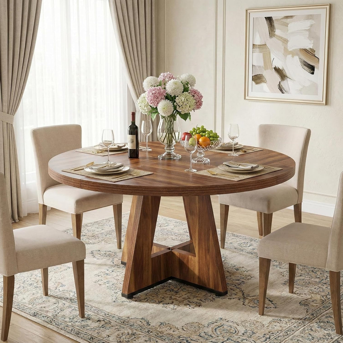 Ronde Eettafel – Eettafel Rond – Eettafel Hout – Keukentafel – Tafel Voor 4 Personen – 120 cm Diameter – Robuust Houten Blad
