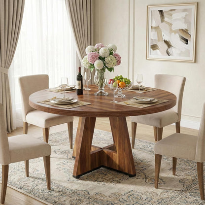 Ronde Eettafel – Eettafel Rond – Eettafel Hout – Keukentafel – Tafel Voor 4 Personen – 120 cm Diameter – Robuust Houten Blad
