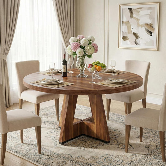 Ronde Eettafel – Eettafel Rond – Eettafel Hout – Keukentafel – Tafel Voor 4 Personen – 120 cm Diameter – Robuust Houten Blad