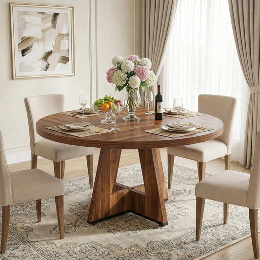 Lailang 120cm Eettafel, Modern Eetkamertafel, Houten Eettafel, Dining Table For 4, Kitchen Dining Table, 120 x 120 x 75 cm, Rustic Brown