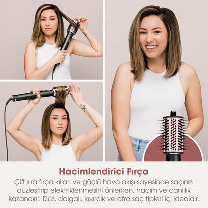 Shark FlexStyle 5-in-1 Airstyler & Haardroger, Automatische Krullers, Platte Borstel, Ovale Borstel, Concentrator, Diffuser, Bewaarhoes, Geen Hittebeschadiging, Zwart/Roségoud HD446EU