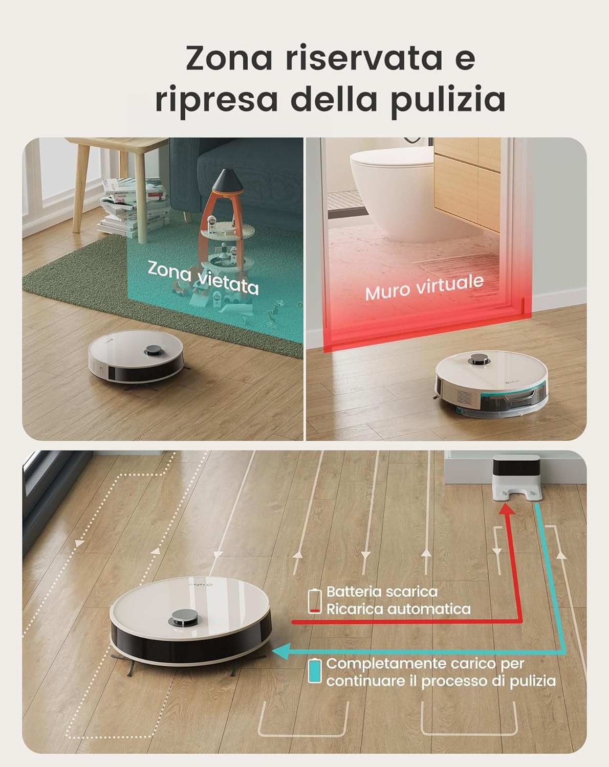 LEFANT N3 Robotstofzuiger met kartering, lasersensor d-ToF, 6000 Pa, 200 min, virtuele barrières, reiniging van het geselecteerde gebied, robotstofzuiger verbonden met app, champagnegrijs