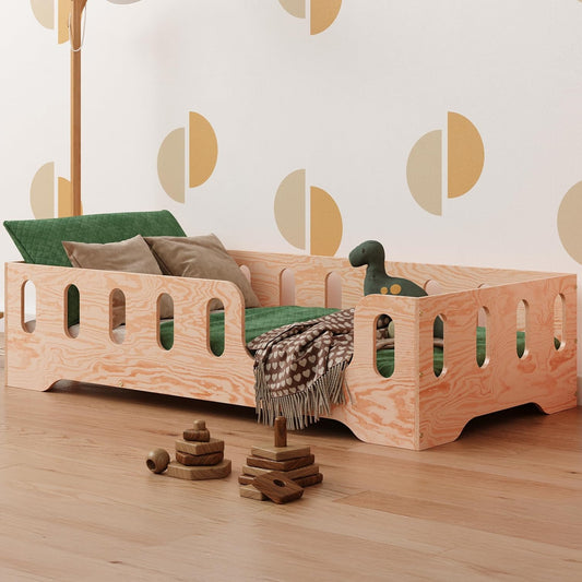 smartwood Children's bed 90 x 190 - Montessori bed made of FSC certified wood, with fall protection and slatted frame, load capacity up to 230 kg - Easy assembly - TILA 2L - QUORE
