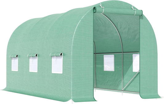 Tunnelkas – Broeikas – Foliekas – Tomatenkas – Plantenkas – Groot formaat 445x190x200 cm – Stevig poedergecoat stalen frame – Ventilatieramen en oprolbare deuren - QUORE