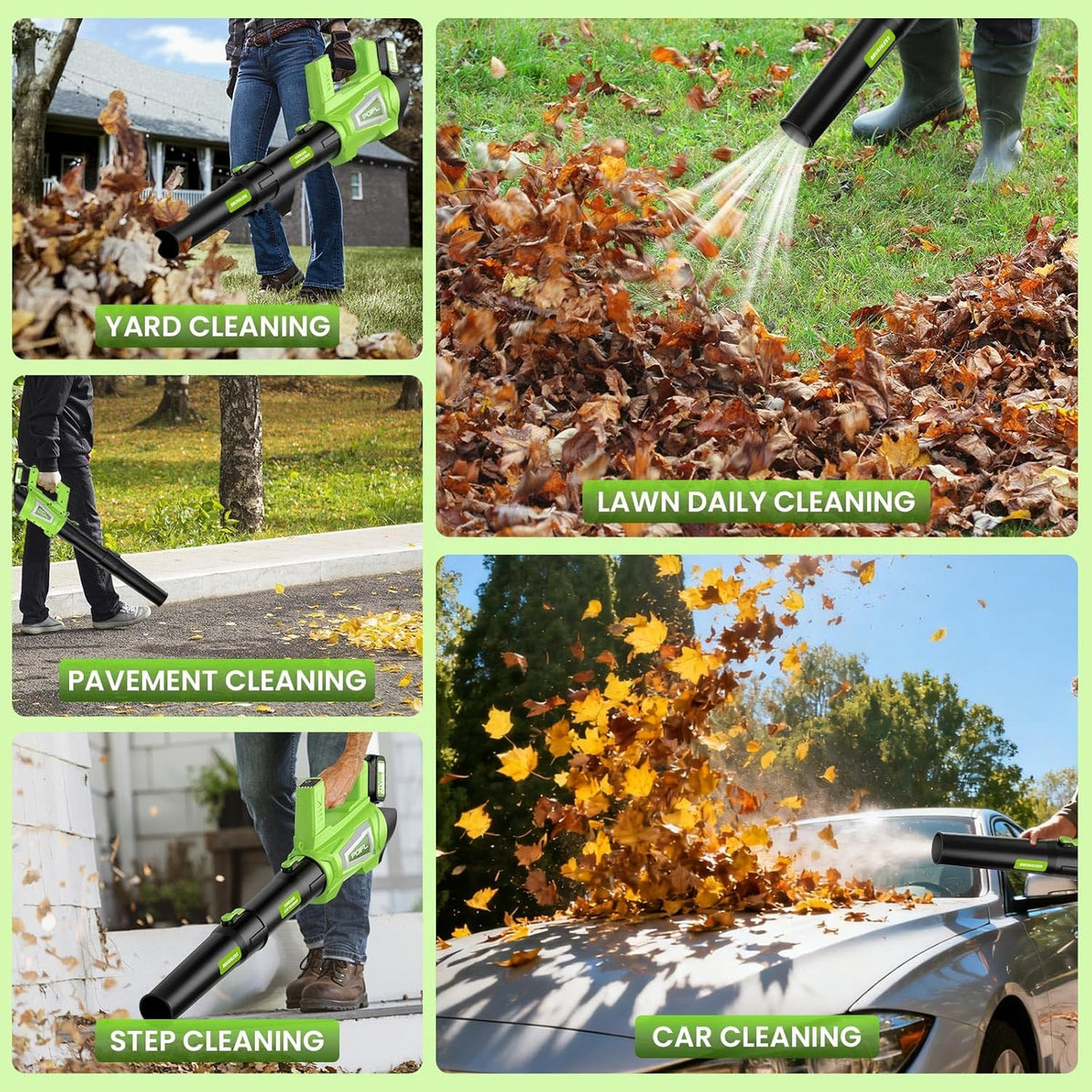 POLIF bladblazer, maximale windsnelheid 245 km/u, elektrische bladblazer met 6 versnellingen en 2 x 4,0 Ah accu's & LED-display voor tuin, bladeren, stof en sneeuw