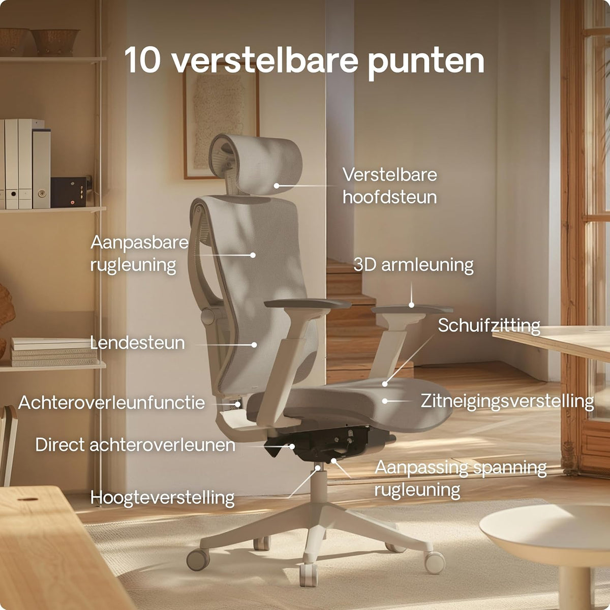Desktronic Adjustable Ergonomic Office Chair, Office Chair with Lumbar Support, Back-Friendly, Computer Chair, Height Adjustable and Back-Friendly, Wide Upholstery, Grey - QUORE
