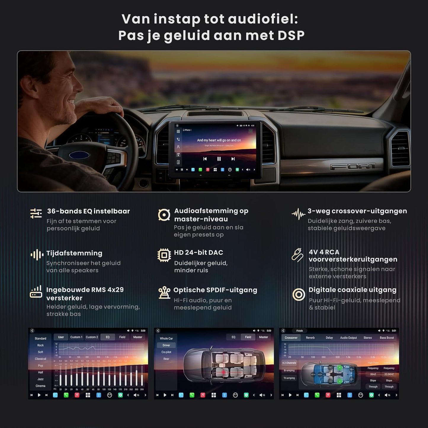Autoradio – Auto Radio – 2-DIN Multimedia Speler – Android Auto – Apple CarPlay – 10,1" QLED Scherm – DAB+ Radio & 4G LTE Connectivity