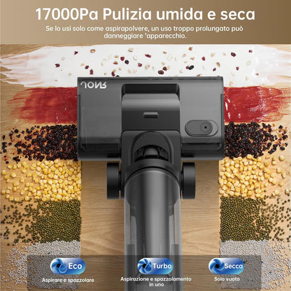 JONR 17.000 Pa ED 12 Pro Max nat-/droogzuiger (ED 12 upgrade-versie), lcd-display, 180° plat design, 40 minuten looptijd, 70 °C zelfreiniging, 5 minuten FlashDry en reiniging onder laagstaande vloeren
