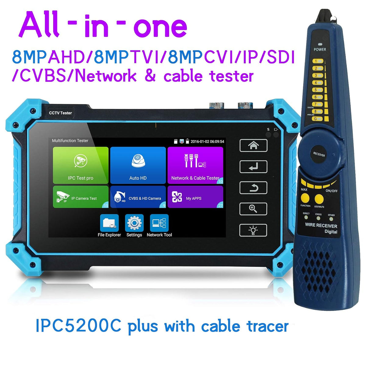 12,7 cm (5 inch) touchscreen coaxiale HD CCTV tester monitor ondersteunt 8MP AHD TVI CVI SDI & 4K IP camera & CVBS camera test, met HDMI VGA-ingang