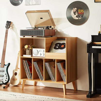 Draaitafelstandaard Houten – Platenspelerstandaard – Vinyl Opbergkast – Platenkast – Muziekmeubel – Voor Meer Dan 300 Vinylplaten – 4 Brede Vakken