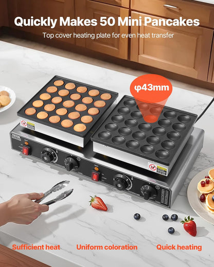Mini Pannenkoekenmaker – Poffertjesmaker – Dorayaki Apparaat – Wafelijzer – Pancake Grill – 50 Mini Pannenkoekjes Tegelijk – 1800W Met Instelbare Temperatuur en Timer