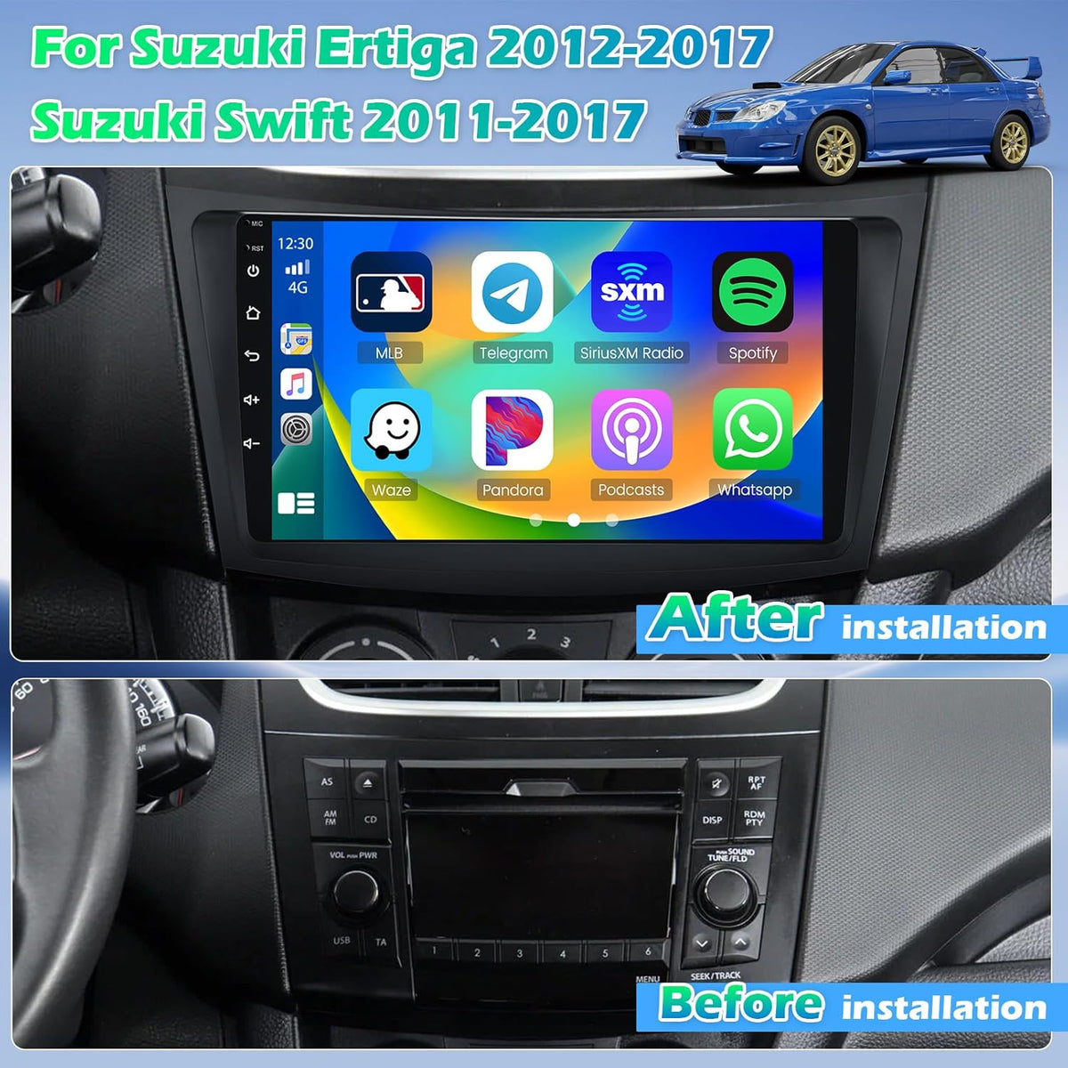 Roinvou 4+64G Android 15 Car Stereo voor Suzuki Ertiga 2012-2017 Suzuki Swift 2011-2017 Draadloze CarPlay Android Auto, 9'' Touchscreen Radio Bluetooth WiFi GPS 32EQ FM/RDS SWC AHD Achteruitkijkcamera