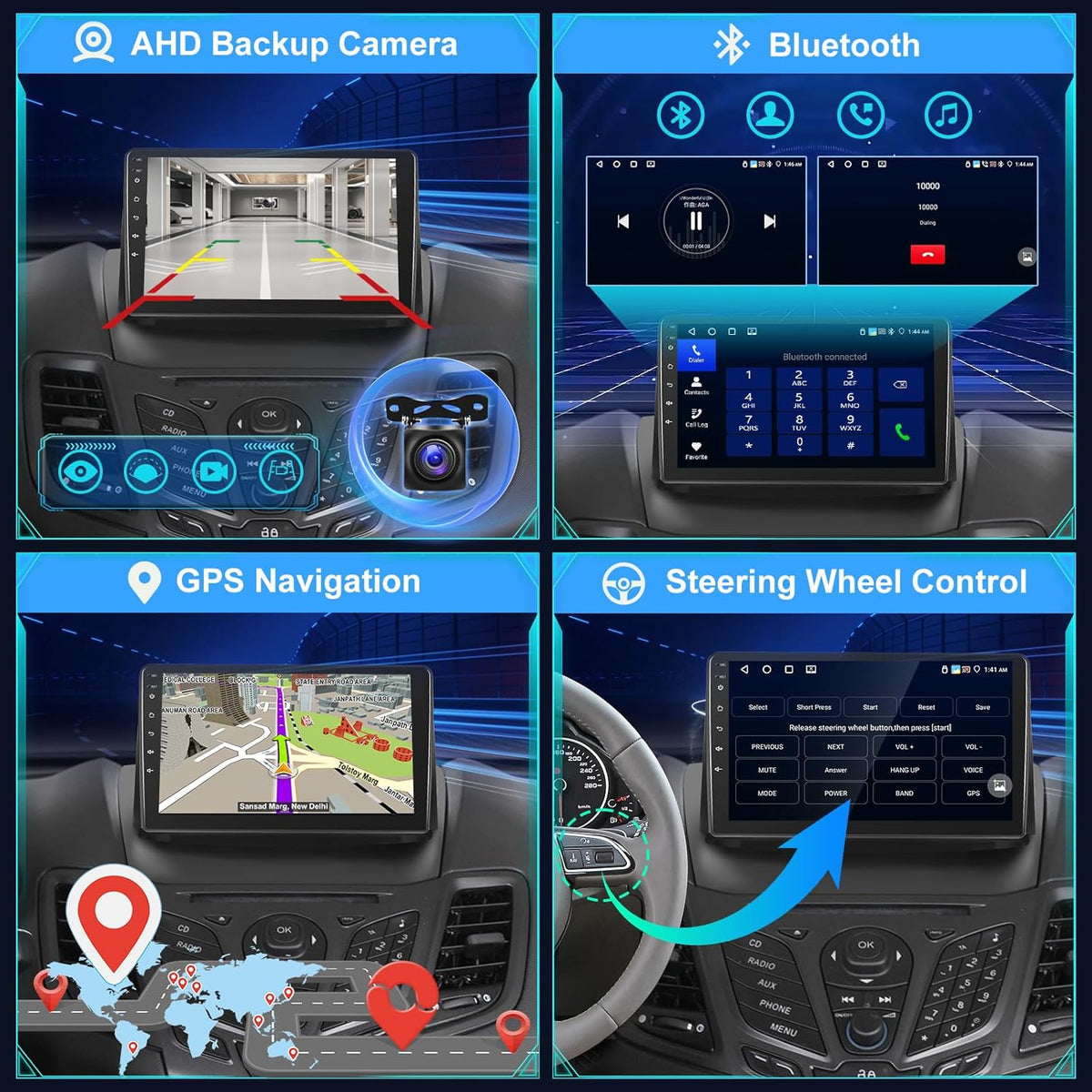 [4+64G] Carplay Radio voor Ford Fiesta 2009-2017 - 9 inch IPS 1280 * 720P Touchscreen EQ Audio - Draadloze Android Auto, AI DSP, Homepage aanpassen, SWC + AHD achteruitrijcamera
