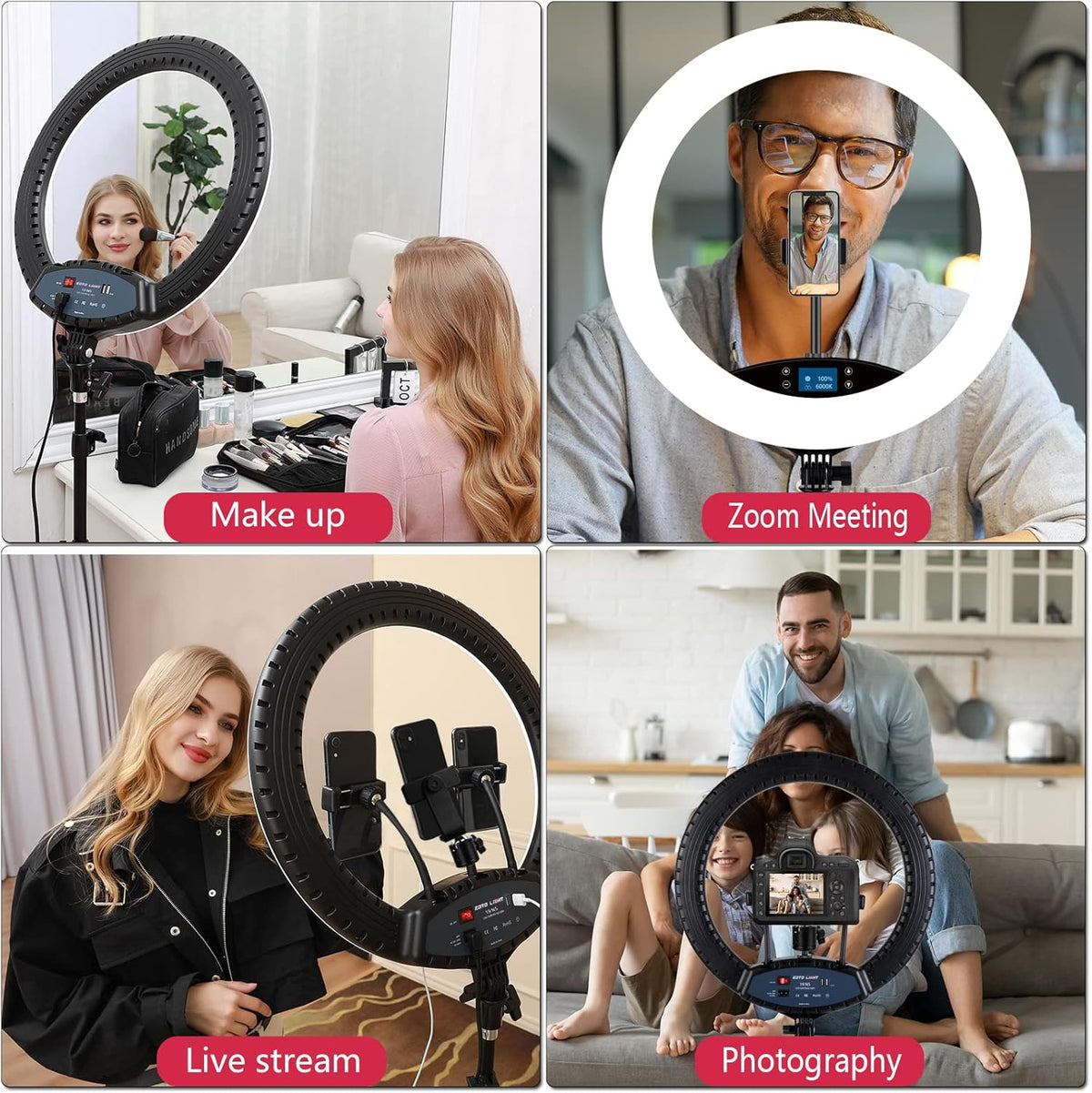 19 inch LED Ring Light LCD Display Touch Screen met statief Dimbare make-up Selfie Ring Light voor Studio Portret YouTube Vlog Video Shooting met draagtas en afstandsbediening, CRI>90