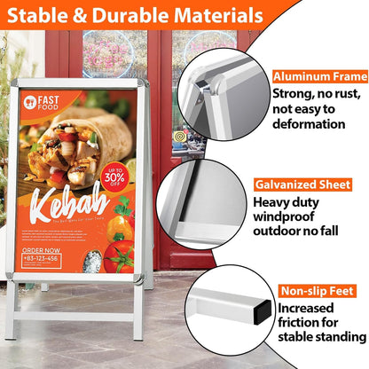 A2 A-Board Bestrating Sign Zilver – Stoepbord – Reclamebord – Posterbord – Presentatiebord – Dubbelzijdig – Aluminium Frame