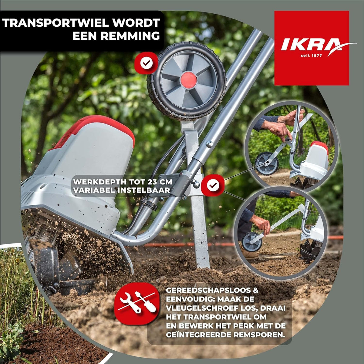 IKRA Elektrische Grondfrees Cultivator IEM 800S, werkbreedte 30 cm, werkdiepte 20 cm, grijs/rood/zwart