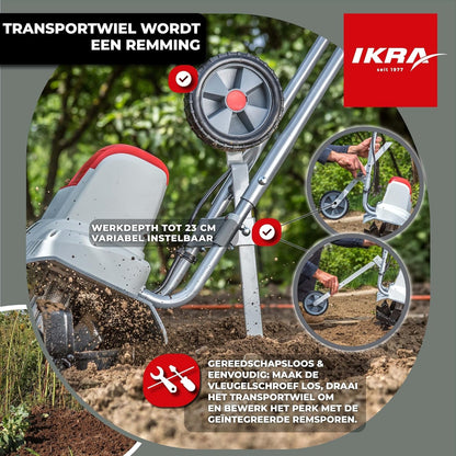 IKRA Elektrische Grondfrees Cultivator IEM 800S, werkbreedte 30 cm, werkdiepte 20 cm, grijs/rood/zwart