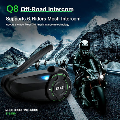 SolaMr BT5.1 Motorfiets Helm Headset Communicatie Systeem voor maximaal 6 Motorfietsen met 1000m Bereik met Muziek Delen, Ondersteunt SafeRiding APP, FM-radio, MP3-speler (2 pack)