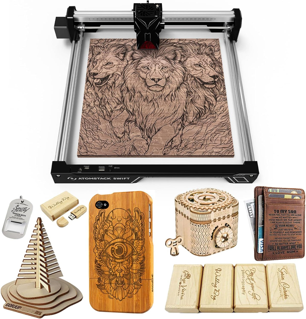 ATOMSTACK 12 W Laser Engraving Machine Swift 12 W Series Laser Cutter 0.01 mm Engraving Area 300 × 300 mm High-Precision Laser Cutter for Wood and Metal, Dark Acrylic Robust Software Support