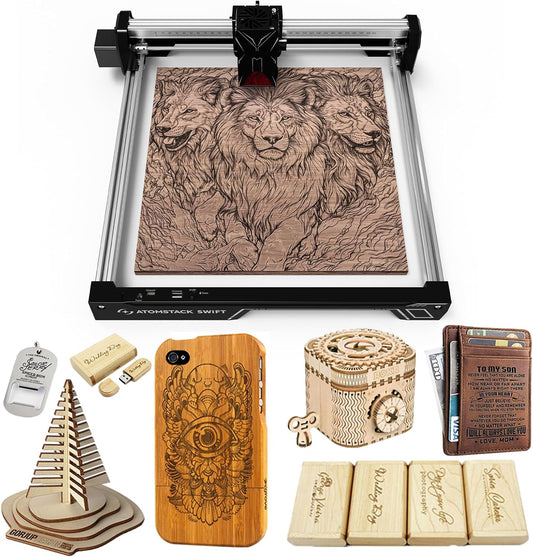 ATOMSTACK 12 W Laser Engraving Machine Swift 12 W Series Laser Cutter 0.01 mm Engraving Area 300 × 300 mm High-Precision Laser Cutter for Wood and Metal, Dark Acrylic Robust Software Support