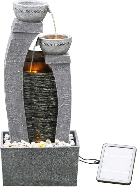 Teamson Home Buiten Tuin Water Fontein - Waterornament - Zonne-Energie - 2 Lagen Pot Ontwerp - Waterval - Tuindecoratie - Binnen & Buiten - Met Pomp - 34 x 22.9 x 76.2 (cm)