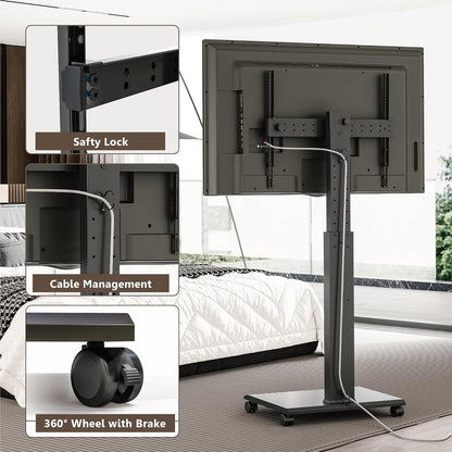 FITUEYES tv standaard verrijdbaar metalen onderstel voor 32-75 inch, mobiele tv-kar van landschap naar portret, Draaibaar & Hoogte verstelbaar tv-vloerstandaard Max. VESA 600x400mm Draagt 40 kg