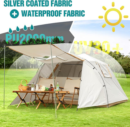 Chihee Campingtent, pop-up draagbare tent, familietent, 2 deuren, direct op te bouwen, extra groot, weerbestendige tent, 4-seizoenen, tent met afgeschermde veranda, luifel, inclusief regenfly-draagtas