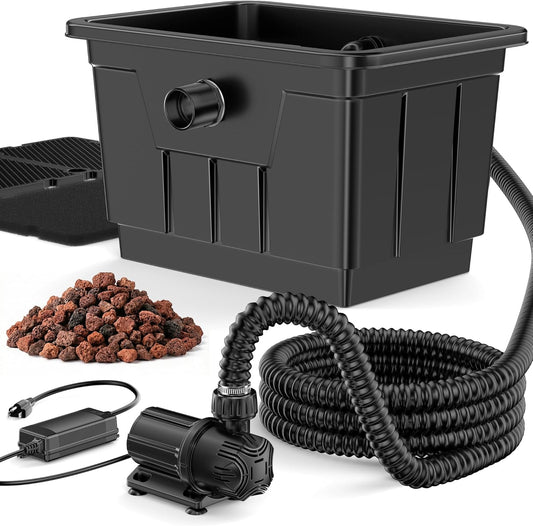 POPOSOAP Grote vijverfilterset, outdoor vijverfilter voor koivijver, tuinvijver, visvijver, bovengrondse design voor eenvoudig onderhoud, 4500 l/u stille DC-waterpomp, complete accessoires inbegrepen