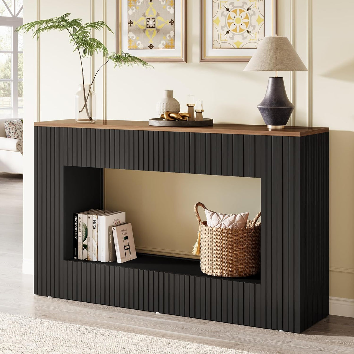 Tribesigns Modern Console Table, 140cm Wooden Entrance Table with Storage, Narrow Long Bench Table Behind Sofa for Living Room, Foyer, Hallway, Black