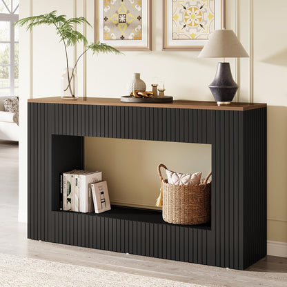 Tribesigns Modern Console Table, 140cm Wooden Entrance Table with Storage, Narrow Long Bench Table Behind Sofa for Living Room, Foyer, Hallway, Black