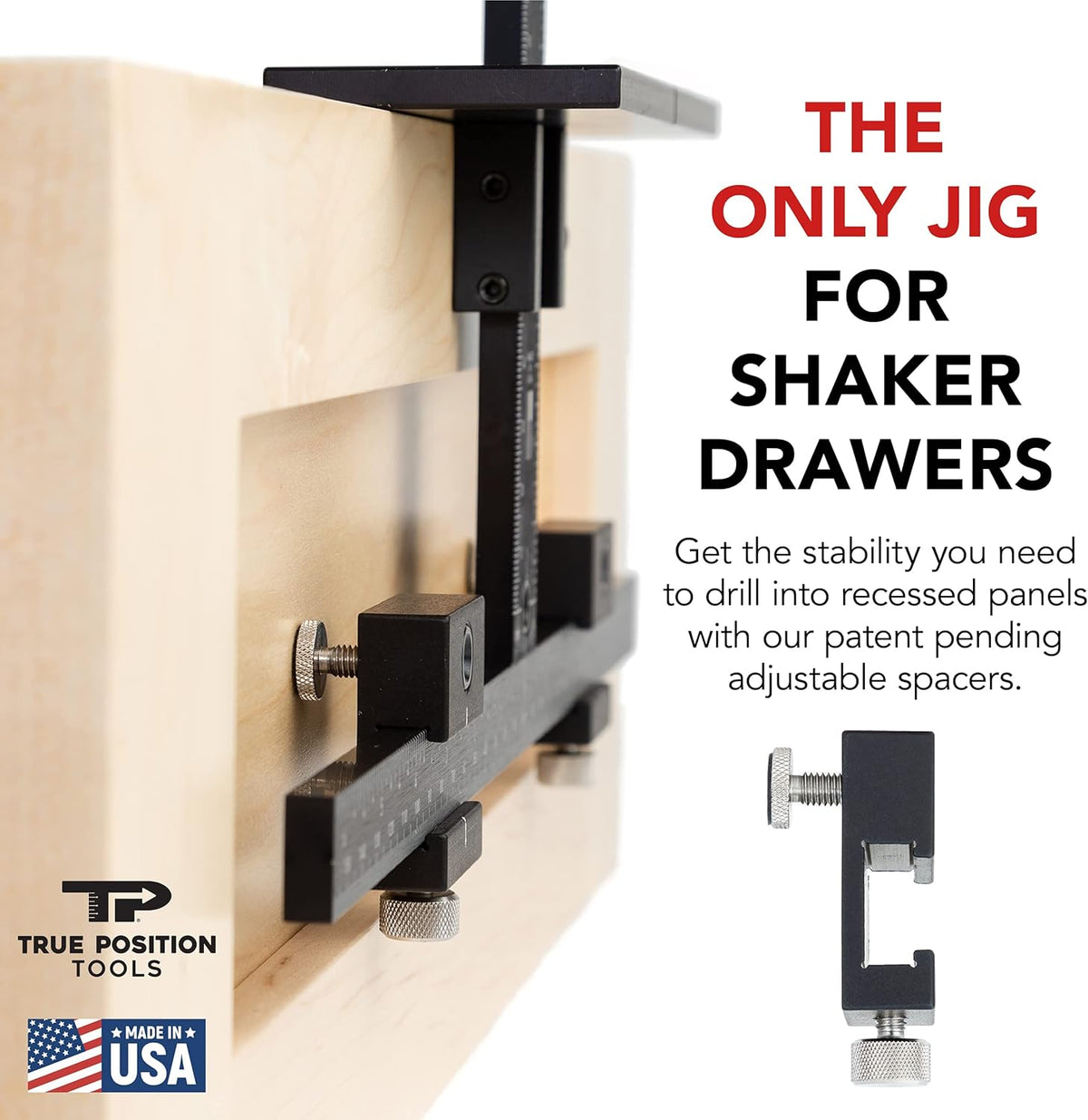 True Position Tools Originele cabinet hardware jig met verlengde liniaal voor Rapid Drawer Centering - verstelbare boorgids voor installatie van deur- en ladeknoppen en handgrepen TP-1934E