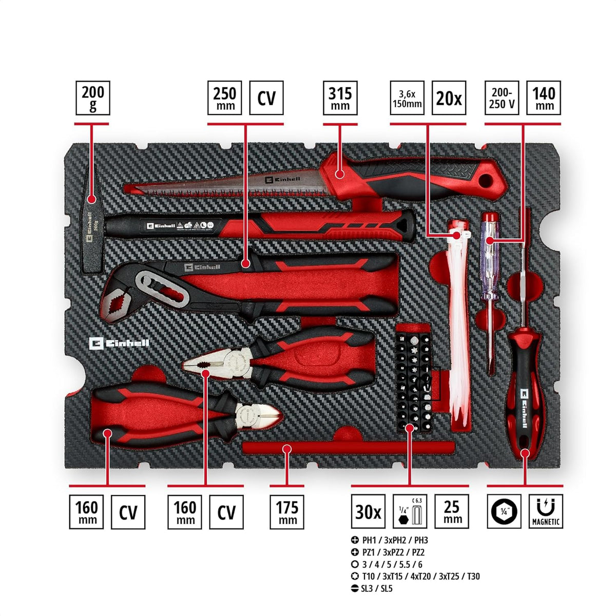 Einhell Gereedschapskoffer voor renovatie, 78 delen (renovatie, boor, bit, spatel, tang, hamer, e-case-systeem)
