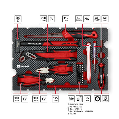 Einhell Gereedschapskoffer voor renovatie, 78 delen (renovatie, boor, bit, spatel, tang, hamer, e-case-systeem)
