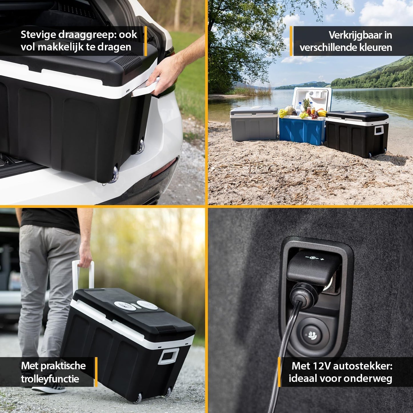 TZS First Austria - Koelbox 45L elektrisch 12V 230V aansluiting voor auto & stekkerdoos - Thermo-elektrische Cool Box koelt & warmt - Minikoelkast met wielen - Voor kamperen, festivals, reizen - Zwart