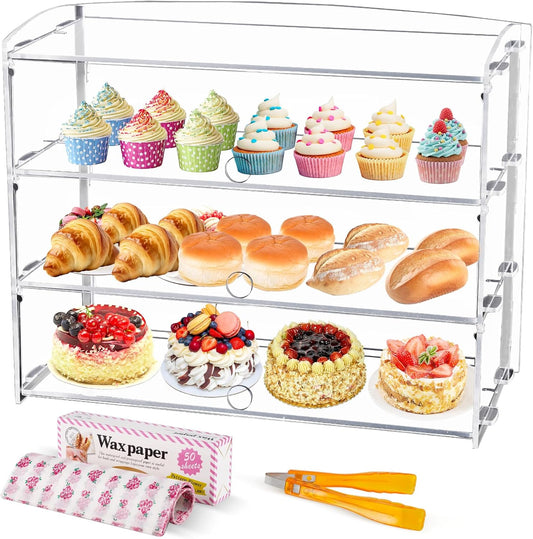 Acryl gebak vitrine – Taartvitrine, gebaksvitrine, displayvitrine, toonbankvitrine – 3 lagen – Doorzichtig acryl, beschermt tegen vocht en stof