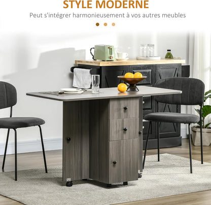 HOMCOM Keukentafel, opvouwbaar, 2 opklapbare dienbladen met 2 laden, 1 kast en 1 opbergrek, 120 x 60 x 76,5 cm, donkergrijs